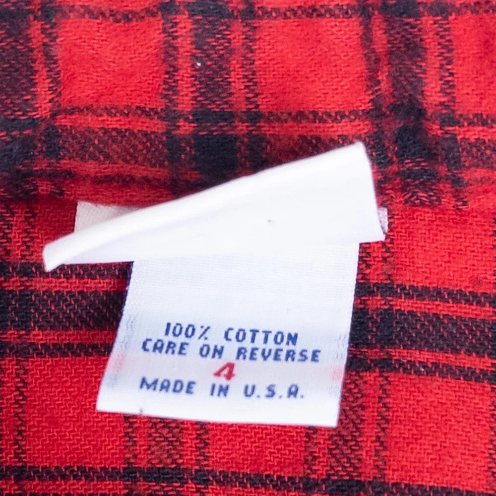 OshKosh B'gosh Flannel Shirt Kids 4 Red Black Plaid Vintage 90s Button Down‎